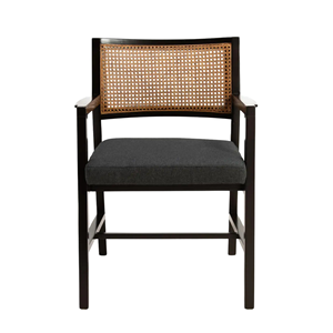 เก้าอี้ทานข้าวไม้เนื้อแข็งทันสมัยพร้อมพนักพิงหวายและเบาะหุ้มผ้าเนื้อนุ่มสำหรับเฟอร์นิเจอร์บ้านและร้านอาหาร - Product Image 1