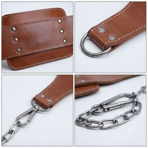 Custom Logo Genuine Leather Unisex Dipping Belt Professional Weightlifting Gear Adjustable <b>Chain</b> Enhanced Support Stability Belt - Product Image 2