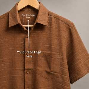 Chemise à manches courtes en lin et coton pour homme, style décontracté |   Chemise d'été unie coupe classique avec poche poitrine |   Vente en gros OEM/ODM XL - Product Image 2