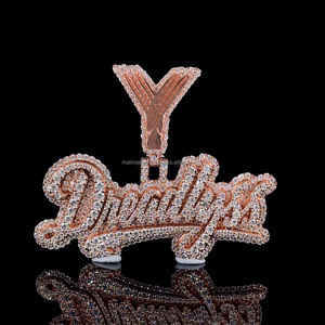 Bijoux Hip Hop Bling Moissanite Diamant Personnel Argent Massif Rose Plaqué Or Homme Fait Nom Personnalisé Logo Pendentif Glacé - Product Image 6