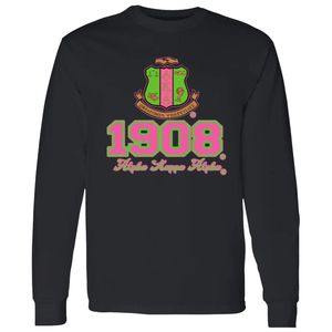 T-shirt noir à manches longues avec imprimé graphique 1908, col rond, décontracté, haut pour femme, mode streetwear, vêtement pour tous les jours - Product Image 1