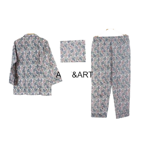 Haute qualité femmes Kimono-Style coton robe maison lettre imprimé vêtements de nuit manches courtes bambou vert été bleu pyjama ensemble - Product Image 1