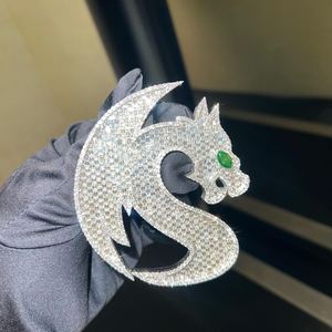 Pendentif Dragon de Luxe en Argent 925 avec Moissanite Ronde Taille Brillant, Micro-Incrustation, Bijou Unisexe Thème Animal Hip Hop - Product Image 6