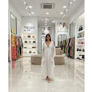 Elegant White Chiffon Maxi <b>Dress</b> with Cape Sleeves - Deep V-Neck Empire Waist Evening Gown <b>for</b> <b>Parties</b> and Weddings - Product Image 2