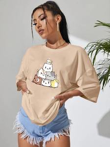 Camiseta Holgada Extra Grande de Felpa Ecológica Vintage para Mujer, con Botones y Logotipo Personalizado, Venta al Por Mayor - Product Image 4