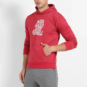 <b>Men's</b> <b>Red</b> Hooded Zip-Up <b>Sweatshirt</b> Embroidered Work Hard Stay Humble Print Regular Fit Casual Woven Cotton Pullover Front Logo - Product Image 3