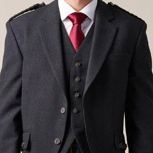 Veste en laine gris anthracite écossaise la plus vendue, veste argyle, veste kilt et gilet, tenue traditionnelle écossaise - Product Image 4