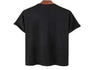 T-shirt en coton noir pour homme, col rond, manches courtes, coupe classique, décontracté, couleur unie, tricoté, teint uni, disponible à la vente - Product Image 6