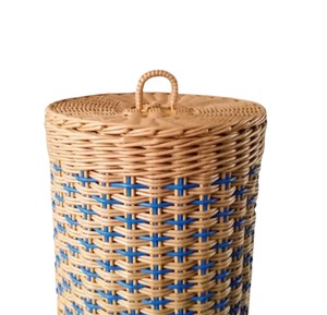 Premium Quality Rattan <b>Basket</b> <b>With</b> <b>Lid</b> And Blue Pattern Handwoven Storage Bin Decorative Organizer For Elegant Home Spaces - Product Image 3