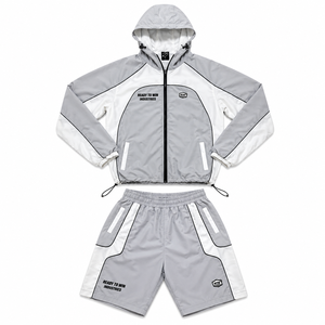 Conjunto Deportivo Ready To Win Industries Unisex, Manga Larga, con Capucha, Ligero, de Poliéster, Color Gris y Blanco, para Primavera, Adulto - Product Image 1
