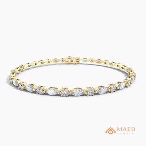 Bracelet tennis en moissanite pour femme, chaîne fine dorée, bijoux de mode, pierres marquise, accessoire élégant, style cadeau - Product Image 1