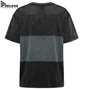 เสื้อยืดโอเวอร์ไซส์ผู้ชายพรีเมียม แต่งผ้าตาข่าย รุ่นวินเทจ สีดำชาร์โคล ล้างสีแบบแอซิดวอช แต่งผ้าตาข่ายบริเวณไหล่ สไตล์สตรีทแวร์ - Product Image 2