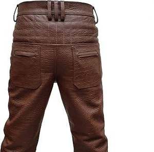 Pantalon unisexe en cuir véritable Eoin Winston Sports, motif alligator, marron, longueur intégrale, modèle Ews0003 - Product Image 1