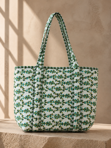 Indian Hand Block Printed Quilted Cotton Fold Shoulder <b>Bag</b> Handmade Eco-Friendly Water Resistant <b>Foldable</b> Shopping <b>Beach</b> Handbag - Product Image 1