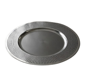 Assiette de présentation ronde en argent gravée, idéale pour les mariages, les réceptions et la restauration, ustensile de service alimentaire métallique - Product Image 3