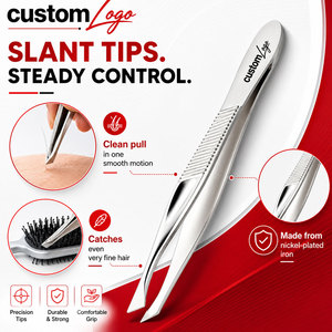 Pinzas de Precisión con Punta Plana y Inclinada de Acero Inoxidable para Depilación de Cejas, Herramienta de Belleza con Logotipo Personalizado y Marca Privada - Product Image 4