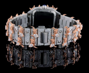 Montre de luxe personnalisée pour homme, automatique, en or rose, avec lunette à clous sertie de pierres, chiffres romains carrés, style Hip Hop - Product Image 4