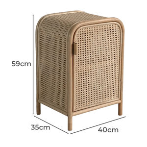 Table de Chevet Convertible en Rotin de Haute Qualité, Meuble de Rangement Minimaliste en Pin Naturel avec Porte Tressée pour Salon - Product Image 2
