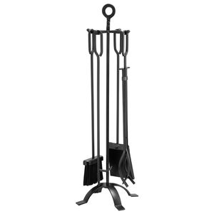 5 PCS Fireplace Tool Set with Four Prong Stand <b>Fire</b> Place <b>Poker</b> Wrought Iron Ash Shovel Brush Tongs-Premium Accessory Holder - Product Image 1