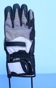Gants de moto en cuir véritable et tissu maillé respirant, noirs/gris, compatibles écran tactile, logo personnalisé, vente en gros - Product Image 4