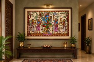 Peinture artisanale Raslila Pattachitra du Seigneur Krishna, art populaire traditionnel d'Odiya, décoration murale pour salon, maison, temple - Product Image 4