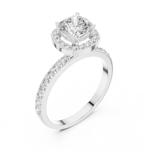 Bague de fiançailles de luxe en or 18 carats avec halo de diamants taille coussin et micro-pavé pour femme - Product Image 6