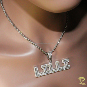 Moissanite Diamond " TBONE " Pendant <b>Chain</b> Custom <b>Name</b> Necklace Luxury Hip Hop Jewelry Style - Product Image 4