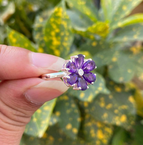 Floral Amethyst <b>Ring</b> Sterling Silver Flower Design February Birthstone Handmade Gemstone Jewellry - Product Image 2
