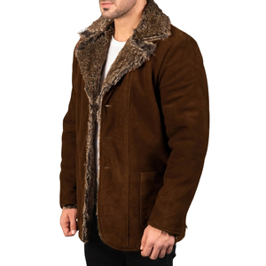 Abrigo de Hombre con Forro de Lana Marrón, Cuello de Piel, Solapa con Muescas, Chaqueta de Un Solo Pecho - Product Image 4