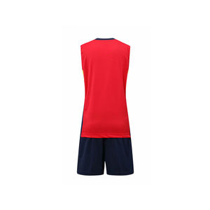 Women's <b>Red</b> Navy Yellow Color Blocked Sleeveless Volleyball Tank Top With Elastic Waist <b>Shorts</b> Set Moisture Wicking Apparel - Product Image 2