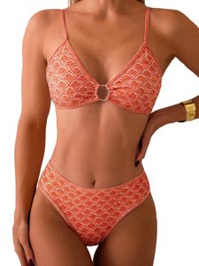 Retro Orange Geometric bikini sets Wholesale OEM B2B custom private label manufacturing with low MOQ for global fashion brands. - Product Image 1