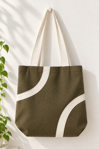 <b>Canvas</b> Tote <b>Bag</b> Contrast Panel Shoulder <b>Shopper</b> Reusable Carryall for Daily Grocery Travel Use - Product Image 2