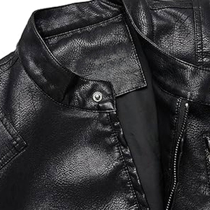 Black Winter Leather Puffer <b>Jacket</b> for <b>Men</b> with Stand Collar Front Logo Stylish Eco-Friendly Windproof Breathable All Sizes - Product Image 5