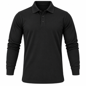 Polo de Manga Larga para Hombre de Alta Calidad, Camisa de Golf Clásica de Piqué, Cuello Plano, Color Sólido, Polo Deportivo Personalizado para Hombre - Product Image 1