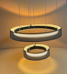 Modern LED Pendant Lamp Round Black Metal <b>Ring</b> Chandelier CCT 2200K - 3000K - 4000K, 28W for Living Room Ceiling Mount - Product Image 3