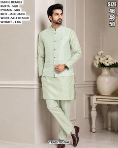 Zayaan Festive Wedding Party Diwali Silk Traditional Floor-Length Regular Fit Quick Dry <b>Men's</b> <b>Kurta</b> - Product Image 2