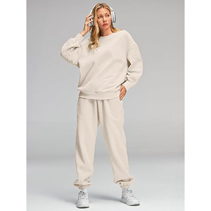 Ensemble sweat à capuche et jogging pour femme avec logo personnalisé, en molleton épais, tenue décontractée pour la maison, en tissu mélange de coton doux - Product Image 3