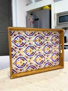 Plateau en bois d'acacia moderne, plateau rond en bois massif pour fruits, vaisselle de cuisine et de table en marbre pour l'emballage alimentaire, au prix d'usine - Product Image 6