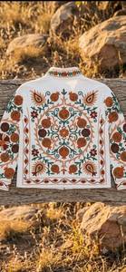Floral Embroidered Cotton <b>Jacket</b> With <b>Mandarin</b> <b>Collar</b> Full Sleeve Prairie Chic Spring Women's <b>Jacket</b> - Product Image 4