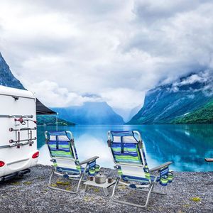 Set da 2 tavoli e sedie pieghevoli multicolore per esterni, da spiaggia, con schienale reclinabile a 5 posizioni, per campeggio - Product Image 3