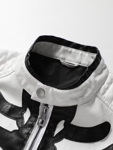 Skeleton Biker Solid Casual Spring Leather Jacket Zipper Stand Collar Waterproof Breathable Windproof Eco-Friendly Quick Jacket - Product Image 4