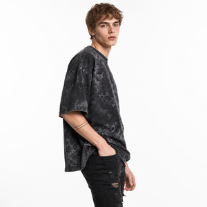 Oversized <b>Tie</b>-Dye Cotton T-Shirt <b>Men's</b> Short Sleeve O-Neck Street Style Jersey Fabric <b>Black</b> Patterned Drop Shoulder Fit - Product Image 3