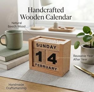 Calendrier perpétuel en bois Imperial Brass Store avec affichage du jour, de la date et du mois, décoration de bureau moderne, Noël, Nouvel An - Product Image 6