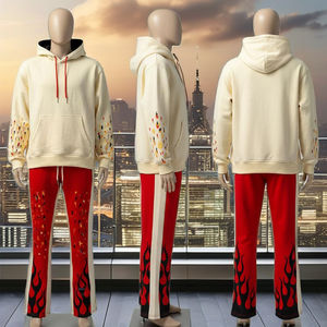 ชุดวอร์มสตรีทแวร์ผ้าฝ้าย 100% พิมพ์ลายตามสั่ง ระบายอากาศได้ดี เสื้อฮู้ดดี้แบบแพทช์เวิร์ค กางเกงจ็อกเกอร์ทรงขาบานแบบยูนิเซ็กซ์ - Product Image 1