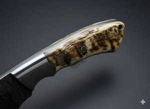 Couteau de chasse et de dépecage de haute qualité en acier Damas, lame de 5 pouces, manche en corne de bélier, couteau à lame fixe fait main, ambidextre - Product Image 4