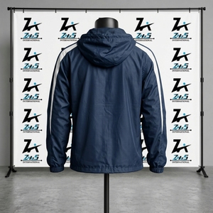 Manufacture Design Blue Hooded <b>Racer</b> <b>Jacket</b> White Zipper Closure Sporty Windproof Polyester Zipper Closure Men's Lacrosse <b>Jacket</b> - Product Image 2
