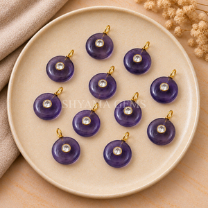 Pendentif en Iolite Ronde Incrustée de 15 mm pour la Conception de Bijoux Élégants, Colliers Artisanaux, Fournitures de Bricolage, Vente en Gros - Product Image 2