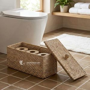 Caja de Almacenamiento Rectangular de Mimbre Tejido, Duradera y Ecológica, con Tapa, Cesta Organizadora Moderna, Decoración Natural para el Hogar sin Electricidad - Product Image 6