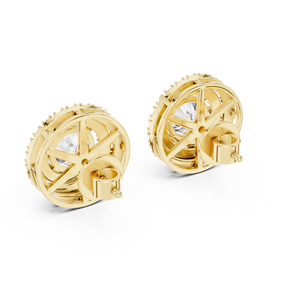 Boucles d'oreilles clous en or, boucles d'oreilles double halo en diamant, clous d'oreilles de mariée, cadeau d'anniversaire pour elle, bijoux en diamant pour tous les jours - Product Image 2