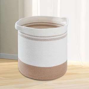 Cesto para Ropa Sucia de Material Sostenible, Cesto de Yute y Cuerda de Algodón, Cesto Alto Tejido para Ropa Sucia - Product Image 1